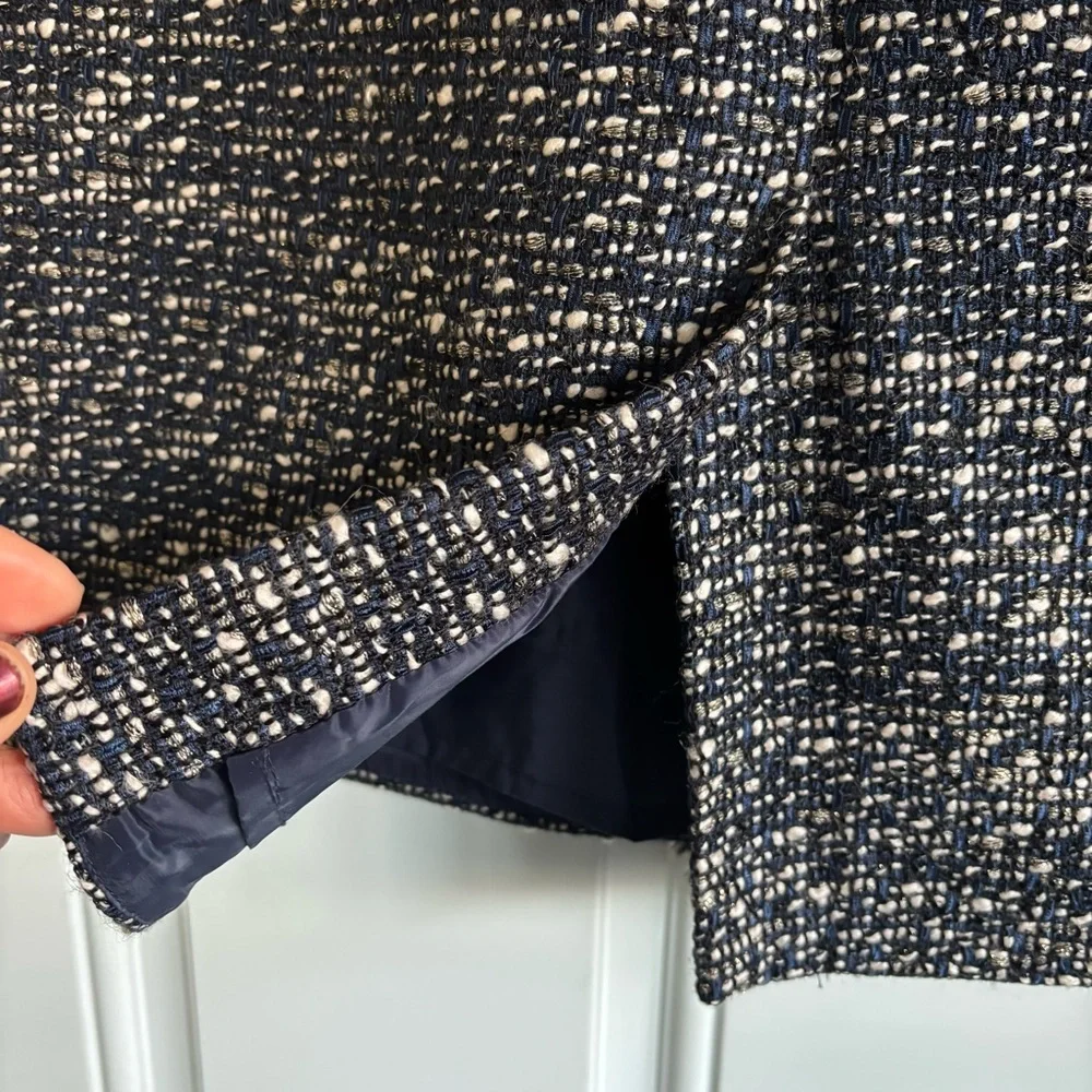 J. Crew Faux Wrap Navy/Off-White Tweed Pencil Skirt, Size 8